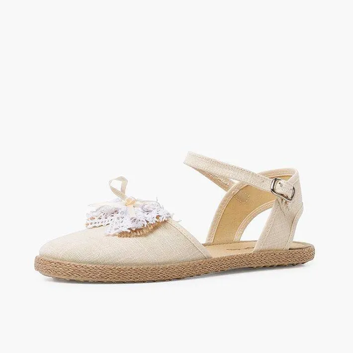 Zapatos Comunión<Pisamonas Alpargatas Ceremonia Lino Con Lazo Rustico