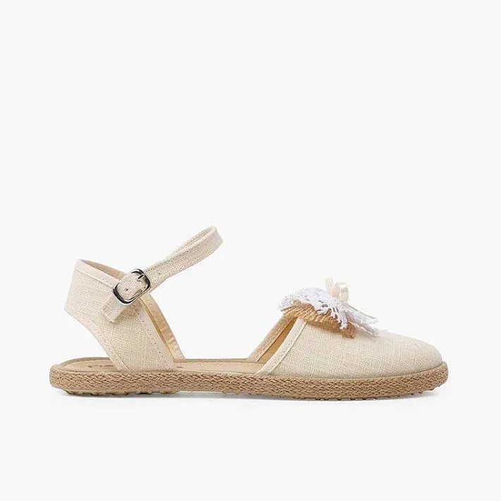 Zapatos Comunión<Pisamonas Alpargatas Ceremonia Lino Con Lazo Rustico