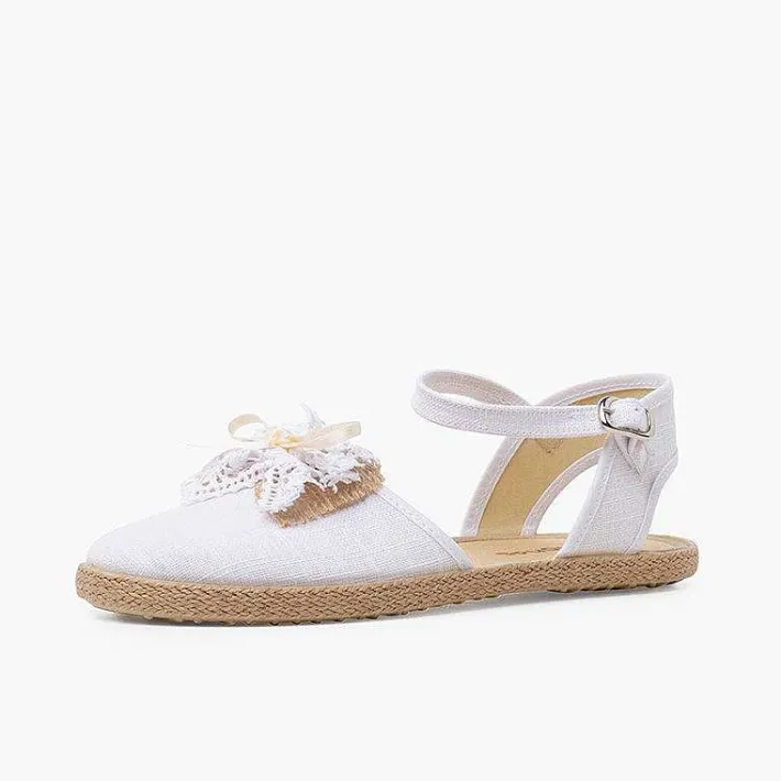Zapatos Comunión<Pisamonas Alpargatas Ceremonia Lino Con Lazo Rustico