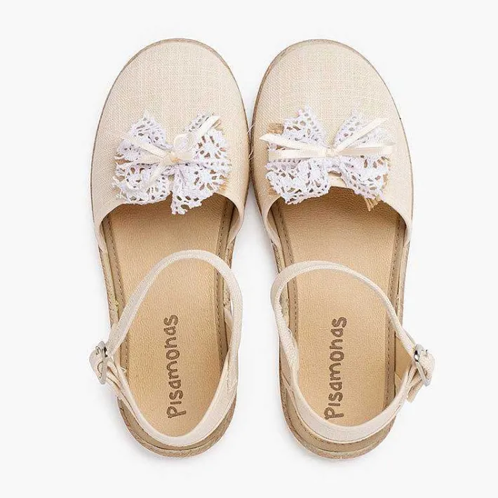 Zapatos Comunión<Pisamonas Alpargatas Ceremonia Lino Con Lazo Rustico