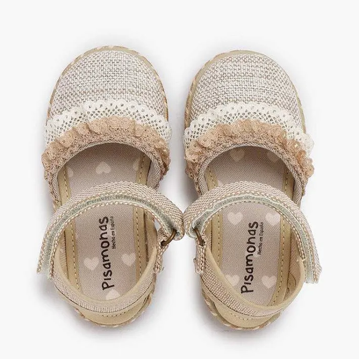 Zapatos Comunión<Pisamonas Alpargatas Lino Puntillas Tira Adherente