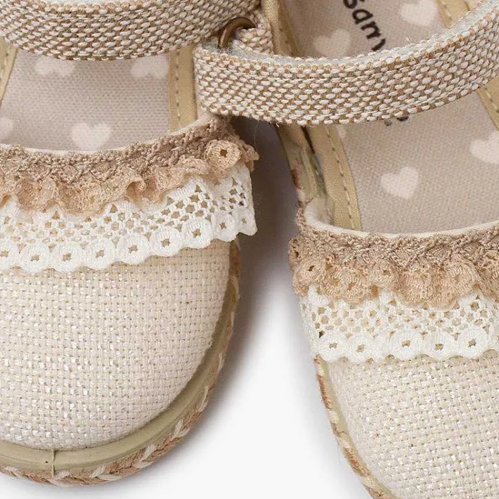 Zapatos Comunión<Pisamonas Alpargatas Lino Puntillas Tira Adherente
