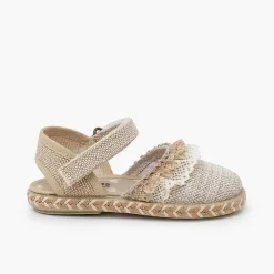 Zapatos Comunión<Pisamonas Alpargatas Lino Puntillas Tira Adherente