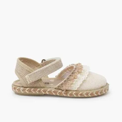 Zapatos Comunión<Pisamonas Alpargatas Lino Puntillas Tira Adherente