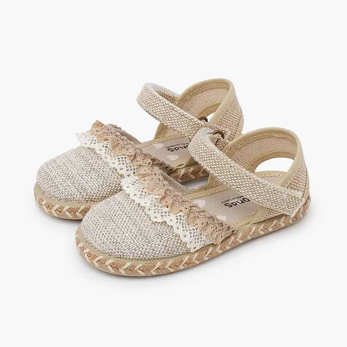 Zapatos Comunión<Pisamonas Alpargatas Lino Puntillas Tira Adherente
