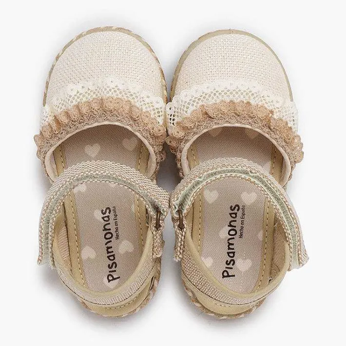 Zapatos Comunión<Pisamonas Alpargatas Lino Puntillas Tira Adherente