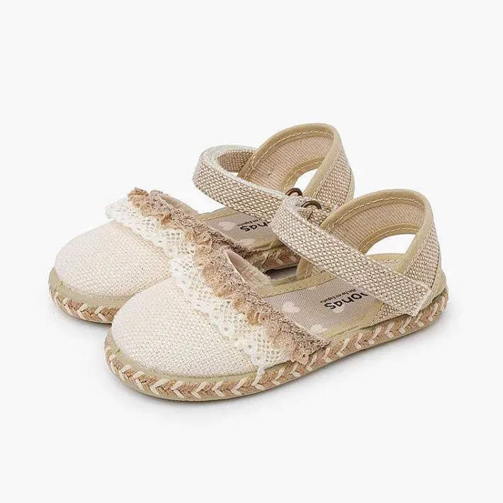 Zapatos Comunión<Pisamonas Alpargatas Lino Puntillas Tira Adherente
