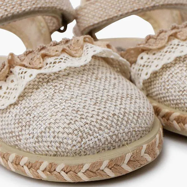 Zapatos Comunión<Pisamonas Alpargatas Lino Puntillas Tira Adherente