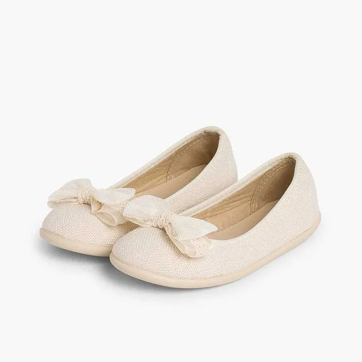Zapatos Comunión<Pisamonas Bailarina De Lino Con Lazo Ancho De Tul