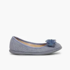 Zapatos Comunión<Pisamonas Bailarina De Lino Con Lazo Ancho De Tul