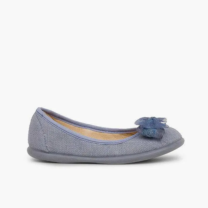 Zapatos Comunión<Pisamonas Bailarina De Lino Con Lazo Ancho De Tul