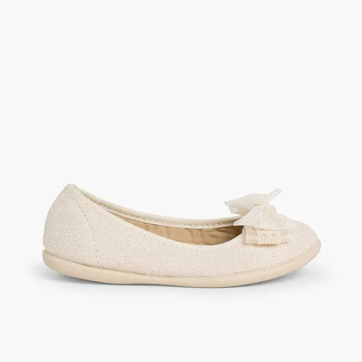 Zapatos Comunión<Pisamonas Bailarina De Lino Con Lazo Ancho De Tul