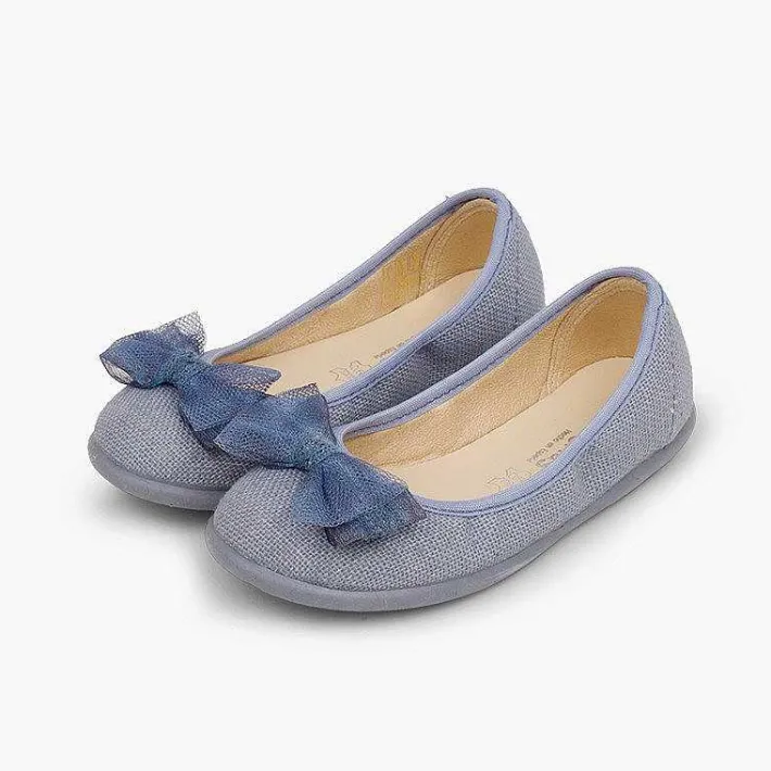Zapatos Comunión<Pisamonas Bailarina De Lino Con Lazo Ancho De Tul