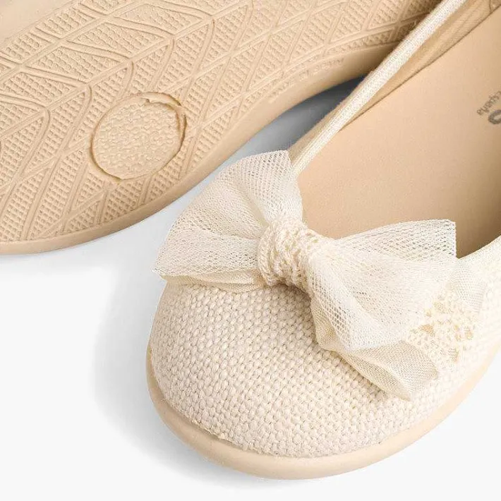 Zapatos Comunión<Pisamonas Bailarina De Lino Con Lazo Ancho De Tul