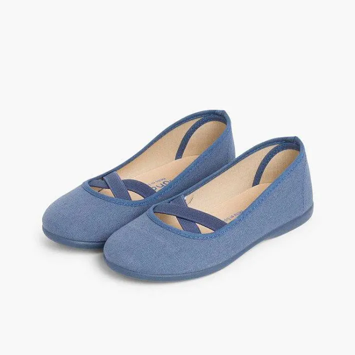 Zapatos Comunión<Pisamonas Bailarinas Niña Lona Cinta Cruzada Tipo Ballet