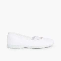 Zapatos Comunión<Pisamonas Bailarinas Niña Lona Cinta Cruzada Tipo Ballet