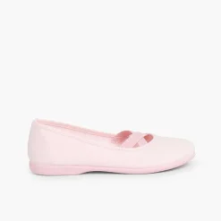 Zapatos Comunión<Pisamonas Bailarinas Niña Lona Cinta Cruzada Tipo Ballet