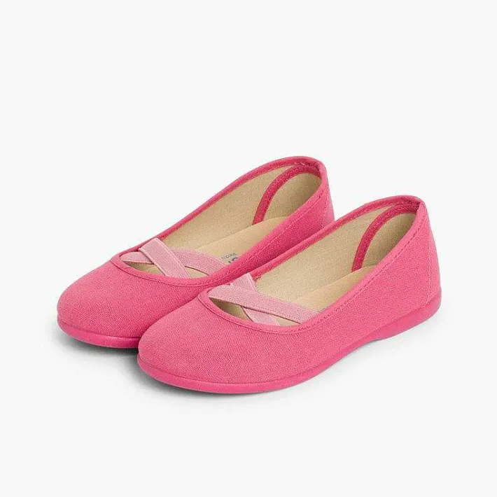 Zapatos Comunión<Pisamonas Bailarinas Niña Lona Cinta Cruzada Tipo Ballet