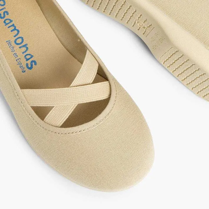 Zapatos Comunión<Pisamonas Bailarinas Niña Lona Cinta Cruzada Tipo Ballet