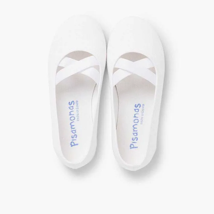Zapatos Comunión<Pisamonas Bailarinas Niña Lona Cinta Cruzada Tipo Ballet