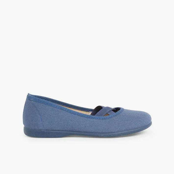 Zapatos Comunión<Pisamonas Bailarinas Niña Lona Cinta Cruzada Tipo Ballet