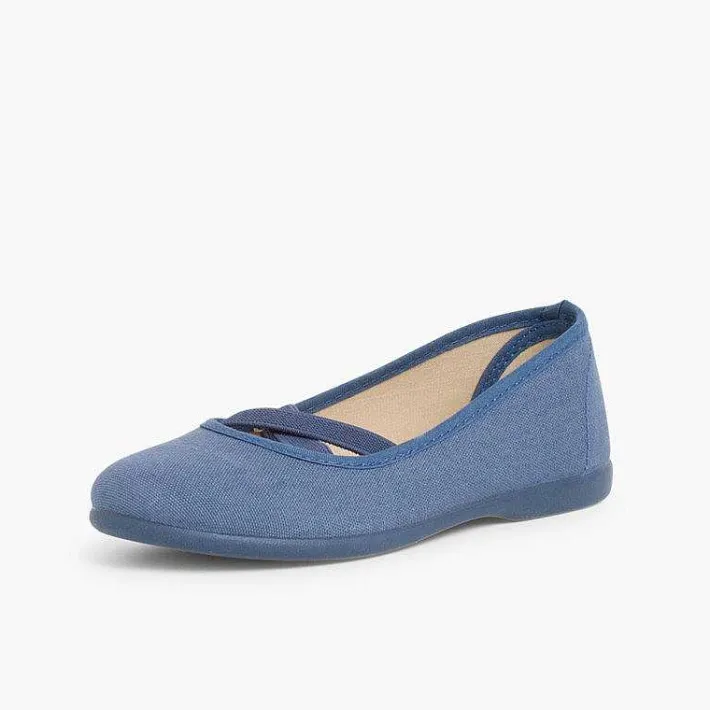 Zapatos Comunión<Pisamonas Bailarinas Niña Lona Cinta Cruzada Tipo Ballet