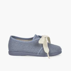 Zapatos Comunión<Pisamonas Blucher Lino Ceremonia Niños Pequenos Lazo