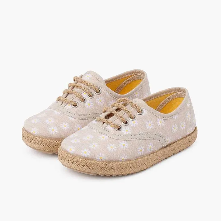 Blucher<Pisamonas Blucher Margaritas Cordones Y Suela Yute Color Beige