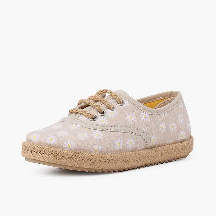 Blucher<Pisamonas Blucher Margaritas Cordones Y Suela Yute Color Beige