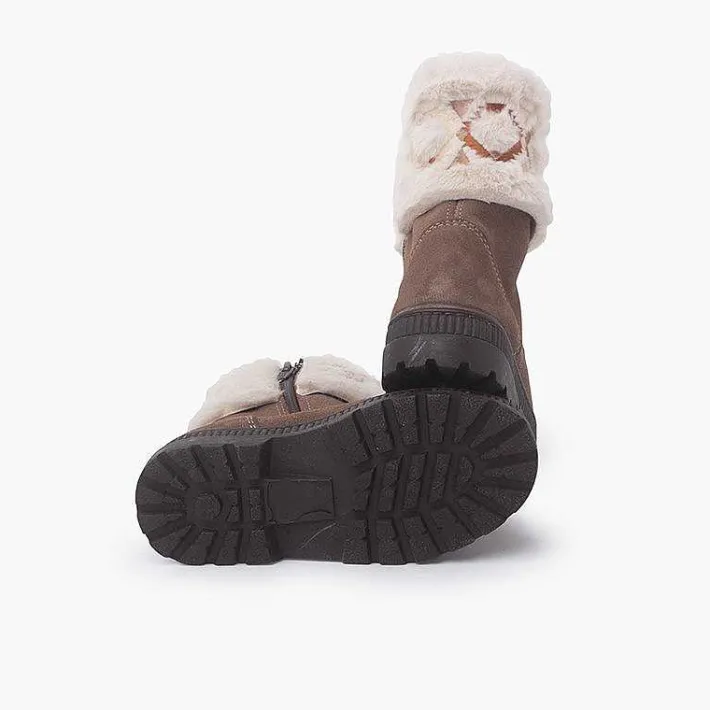Botas<Pisamonas Botas Adorno Geometrico Cuello Pelito Color Topo