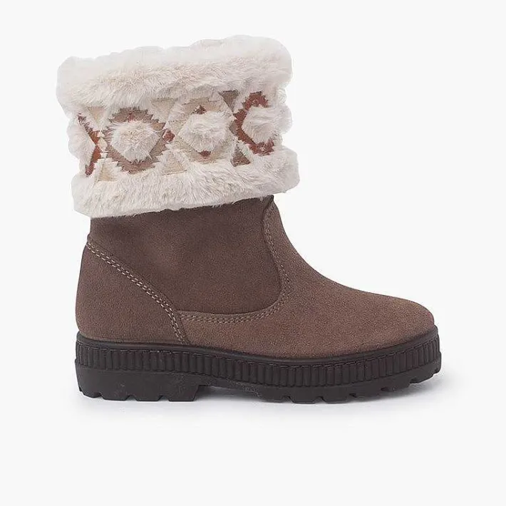 Botas<Pisamonas Botas Adorno Geometrico Cuello Pelito Color Topo