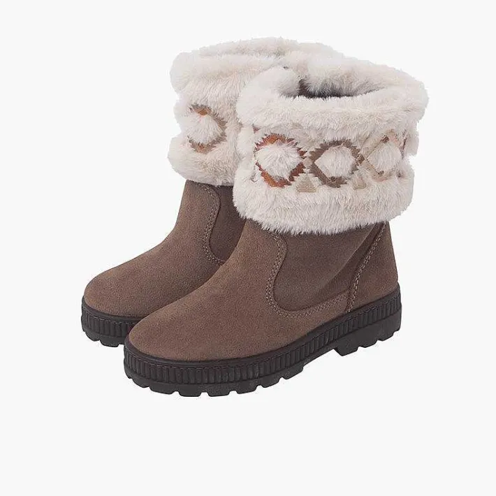 Botas<Pisamonas Botas Adorno Geometrico Cuello Pelito Color Topo