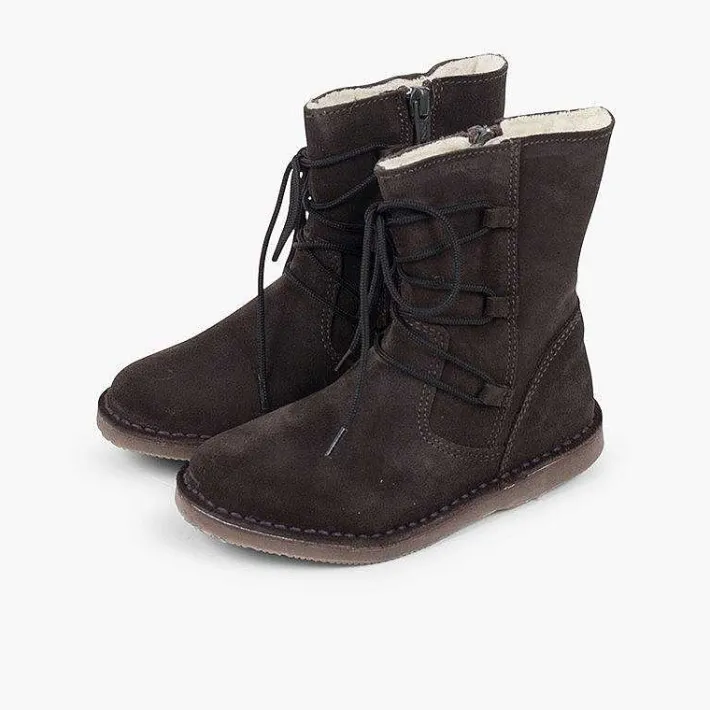 Botas<Pisamonas Botas Borreguito Niña Cordones Cruzados Cremallera