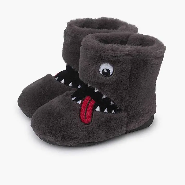 Zapatillas Casa<Pisamonas Botas Casa Invierno Dibujo Monstruo Color Gris