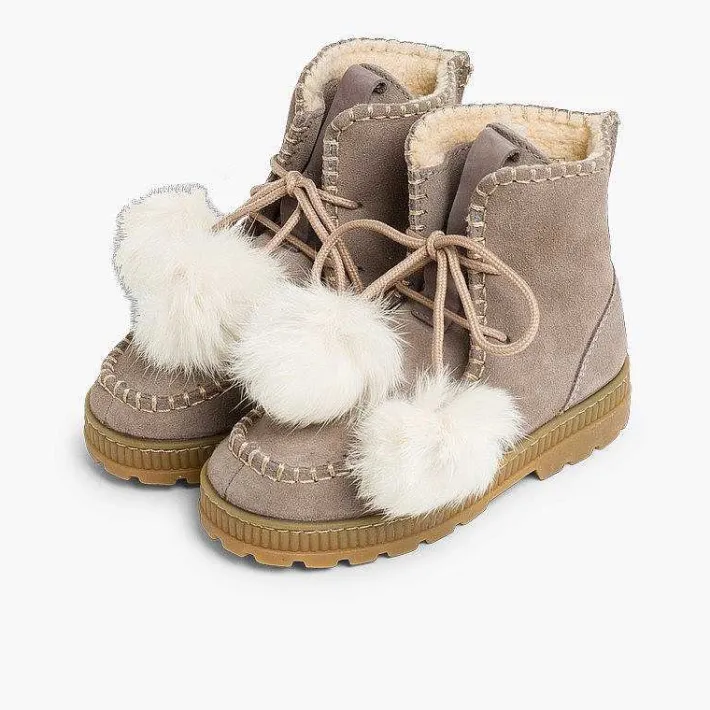 Botas<Pisamonas Botas Con Pompones Serraje Niña