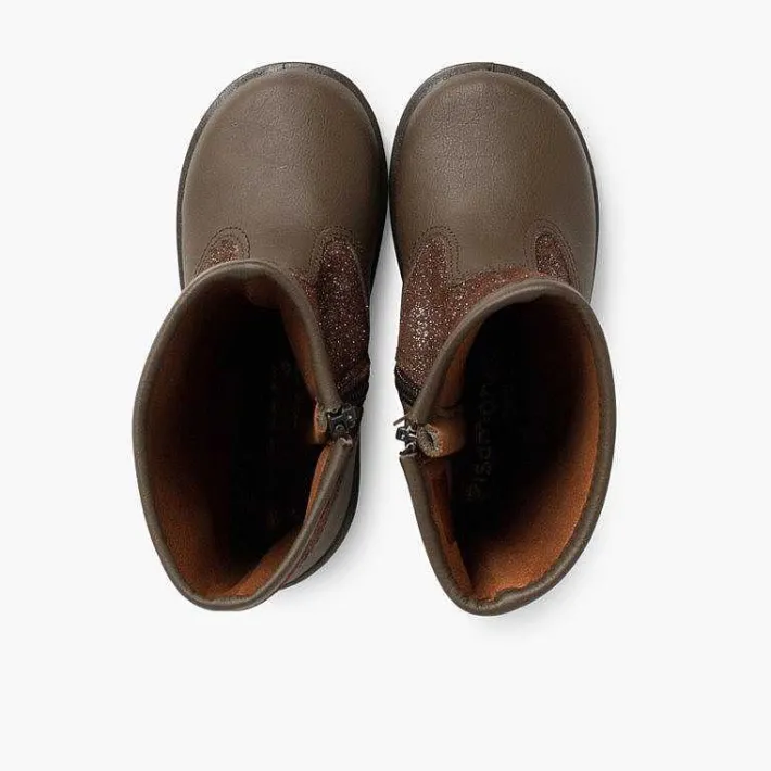 Botas<Pisamonas Botas Niña Piel Y Serraje Brillos