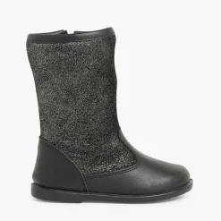 Botas<Pisamonas Botas Niña Piel Y Serraje Brillos