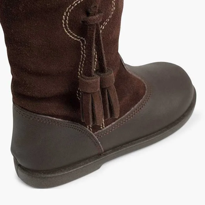Botas<Pisamonas Botas Niña Piel Y Serraje Borlas
