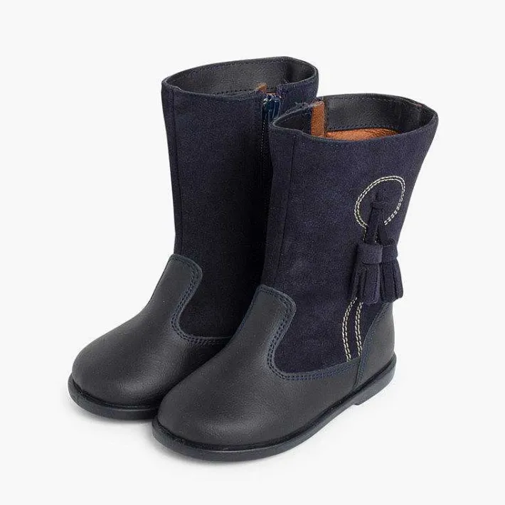 Botas<Pisamonas Botas Niña Piel Y Serraje Borlas