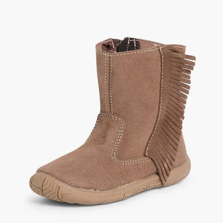Botas<Pisamonas Botas Niñas Serraje Con Flecos Color Topo