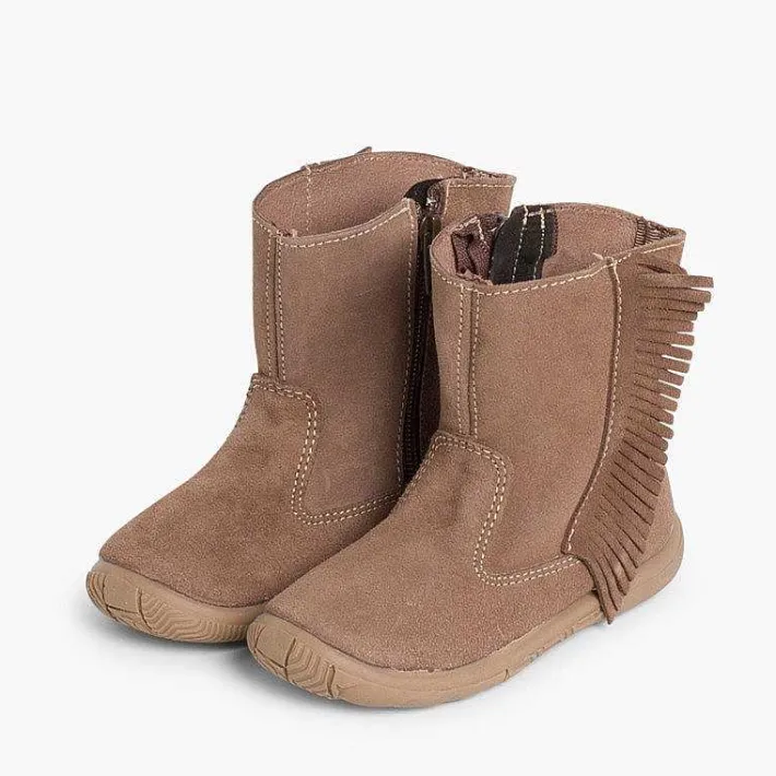 Botas<Pisamonas Botas Niñas Serraje Con Flecos Color Topo