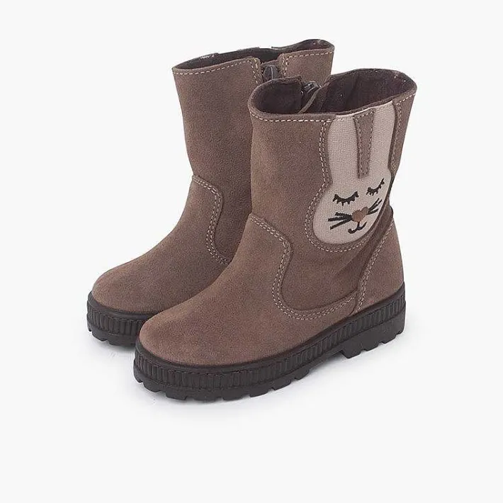 Botas<Pisamonas Botas Serraje Elastico Conejo Color Topo