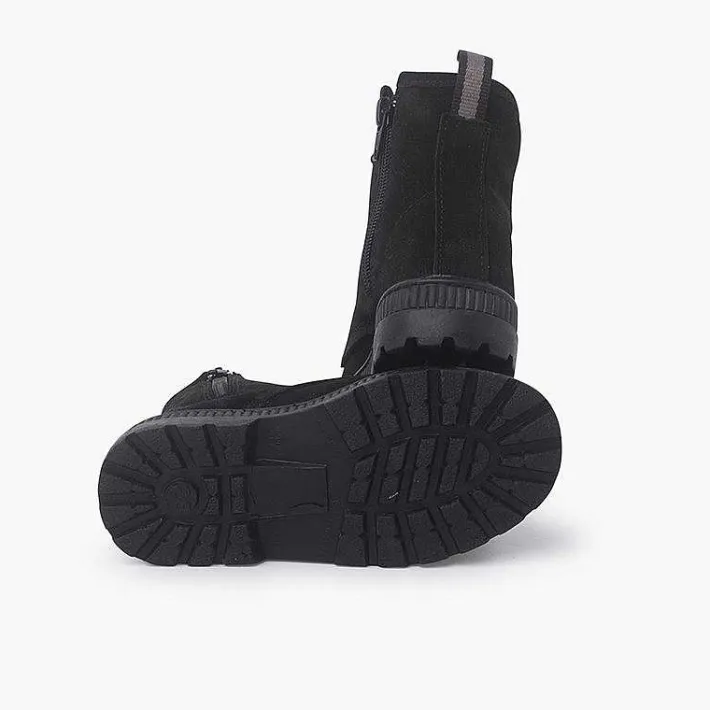 Botas<Pisamonas Botas Serraje Estilo Militar Niños Color Negro