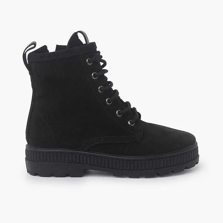Botas<Pisamonas Botas Serraje Estilo Militar Niños Color Negro