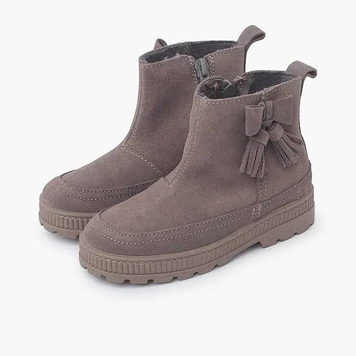 Botas<Pisamonas Botas Track Lazo Y Borlas Niña Color Topo