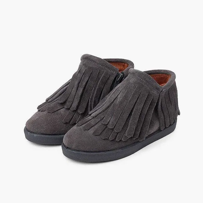 Botas<Pisamonas Botin Serraje Flecos Cremallera Lateral