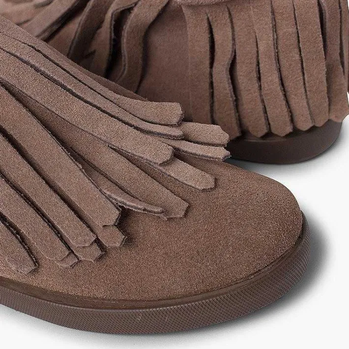 Botas<Pisamonas Botin Serraje Flecos Cremallera Lateral