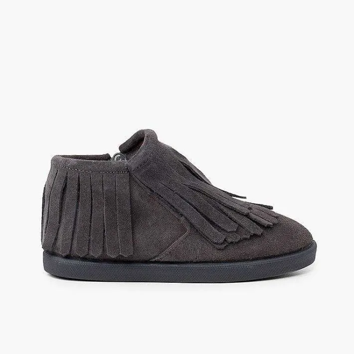 Botas<Pisamonas Botin Serraje Flecos Cremallera Lateral
