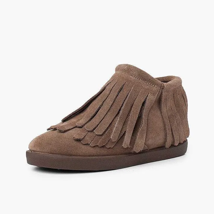 Botas<Pisamonas Botin Serraje Flecos Cremallera Lateral