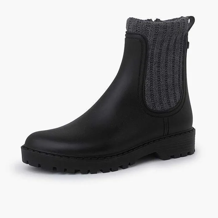 Botas De Agua<Pisamonas Botines Goma Y Lana Jaspeada Track Color Negro-Gris